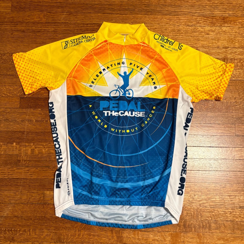 Primal Pedal The Cause Mens Cycling Jersey Yellow‎ Blue Short Sleeve Size Medium